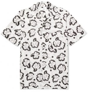 Mr P. - Camp-Collar Printed Cotton-Poplin Shirt - Men - White Mr P. - Camp-Collar Printed Cotton-Poplin Shirt - Men - White