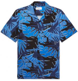 Mr P. - Camp-Collar Printed Voile Shirt - Men - Blue Mr P. - Camp-Collar Printed Voile Shirt - Men - Blue