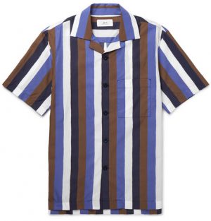 Mr P. - Camp-Collar Striped Cotton-Blend Poplin Shirt - Men - Multi Mr P. - Camp-Collar Striped Cotton-Blend Poplin Shirt - Men - Multi