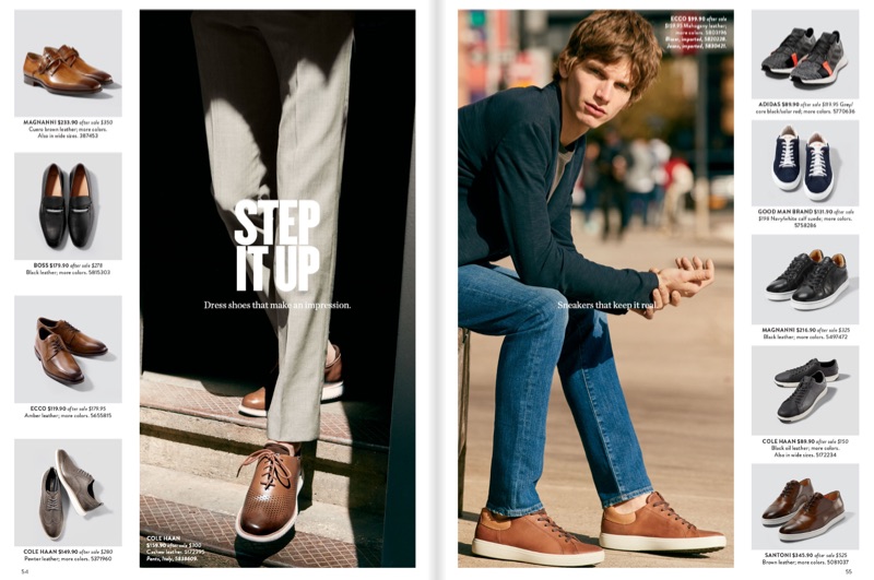 Model Erik Van Gils rocks a Good Man Brand knit blazer $198.90, Frame L'Homme jeans $139.90, and ECCO Soft 7 sneakers $99.90.