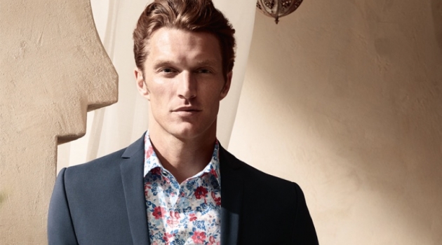 Shaun Dewet, Geoffroy Jonckheere & Samuel Trepanier Inspire in Dashing Looks for OLYMP Shaun Dewet wears a floral print shirt with a smart blazer from OLYMP.