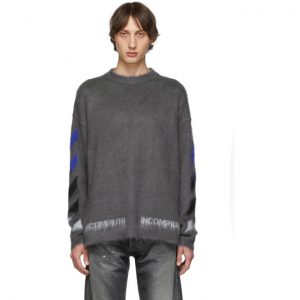 Off-White Grey Mohair Diag Sweater Off-White Grey Mohair Diag Sweater