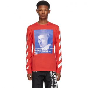 Off-White Red Diagonal Bernini Long Sleeve T-Shirt Off-White Red Diagonal Bernini Long Sleeve T-Shirt