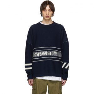 Off-White SSENSE Exclusive Navy Knit Sweater Off-White SSENSE Exclusive Navy Knit Sweater