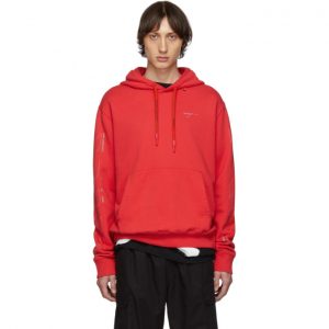 Off-White SSENSE Exclusive Red Unfinished Diag Hoodie Off-White SSENSE Exclusive Red Unfinished Diag Hoodie