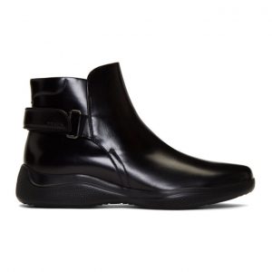 Prada Black Brushed Leather Ankle Boots Prada Black Brushed Leather Ankle Boots