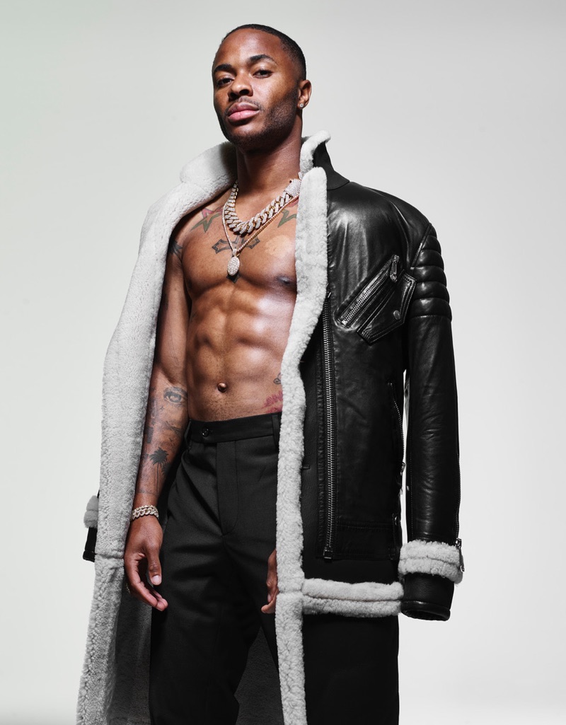 Front and center, Raheem Sterling sports Philipp Plein.