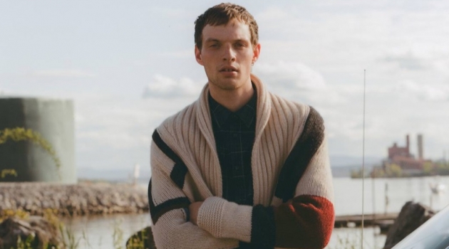 Outside Edge: Rocky Harwood Dons Fall '19 Wardrobe for Matches Fashion Ready for the new season, Rocky Harwood models a Connolly cardigan, A.P.C. shirt, and Helmut Lang shorts.