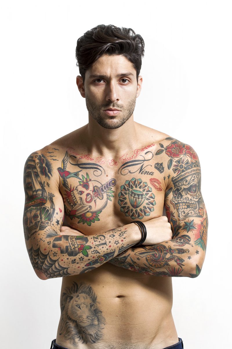 Shirtless Man Tattoos Rocker