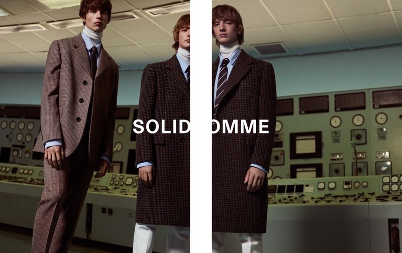 Models Augusts Traumanis and Bartolomé Chapel appear in Solid Homme's fall-winter 2019 campaign.