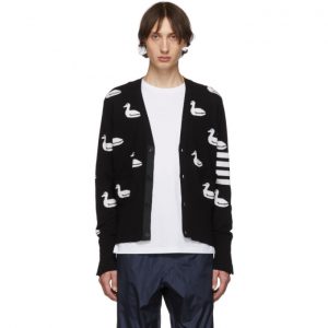 Thom Browne Black Cashmere Intarsia Duck Cardigan Thom Browne Black Cashmere Intarsia Duck Cardigan