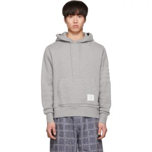 Thom Browne Grey Chunky Honeycomb Pique 4-Bar Hoodie Thom Browne Grey Chunky Honeycomb Pique 4-Bar Hoodie