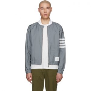 Thom Browne Grey Swim Tech 4-Bar Bomber Jacket Thom Browne Grey Swim Tech 4-Bar Bomber Jacket