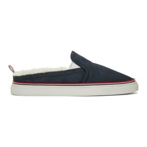 Thom Browne Navy Shearling Slip-On Sneakers Thom Browne Navy Shearling Slip-On Sneakers