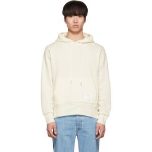 Thom Browne Off-White Chunky Honeycomb Pique 4-Bar Hoodie Thom Browne Off-White Chunky Honeycomb Pique 4-Bar Hoodie