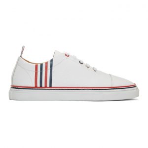 Thom Browne White Pebbled Leather 4-Bar Sneakers Thom Browne White Pebbled Leather 4-Bar Sneakers