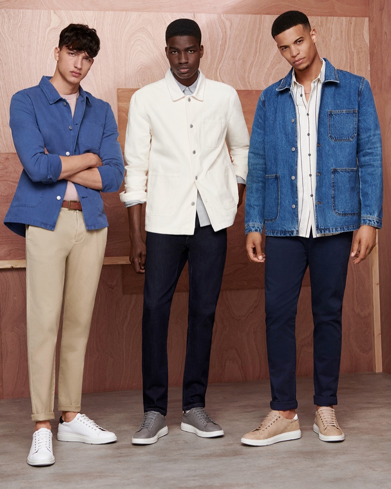 Rocking denim, Romain Hamdous, Michael Oladayo Chima, and Glen Abrantes wear smart looks from Topman.