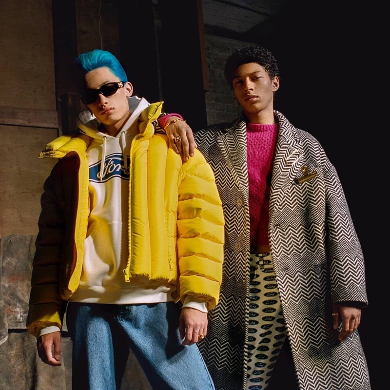 Models Hang Yu and Yassine Jaajoui appear in Versace's fall-winter 2019 men's campaign.