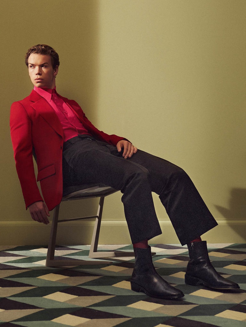 Connecting with Harrods magazine, Will Poulter dons a GIVENCHY jacket £2,185, shirt £590 and trousers £690; FALKE socks £60; PIERRE HARDY boots £715. » Will Poulter Connects with Harrods, Talks 'Midsommar' Connecting with Harrods magazine, Will Poulter dons a GIVENCHY jacket £2,185, shirt £590 and trousers £690; FALKE socks £60; PIERRE HARDY boots £715.