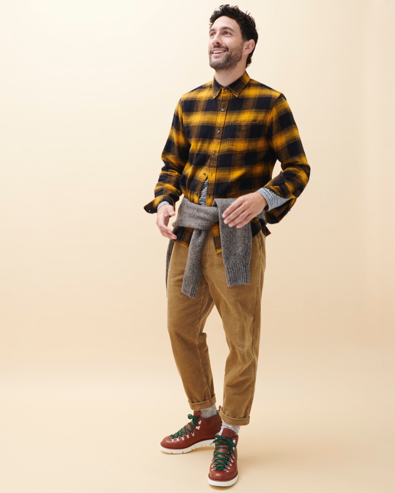 Embracing a fall color palette, Noah Mills wears a flannel shirt and corduroy pants from Alex Mill. » Noah & Charles Layer for Fall in Alex Mill Collection Embracing a fall color palette, Noah Mills wears a flannel shirt and corduroy pants from Alex Mill.