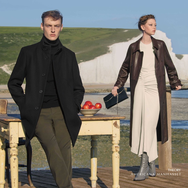 Dressed to impress, Roberto Sipos and Sara Grace Wallerstedt model outfits from Theory.