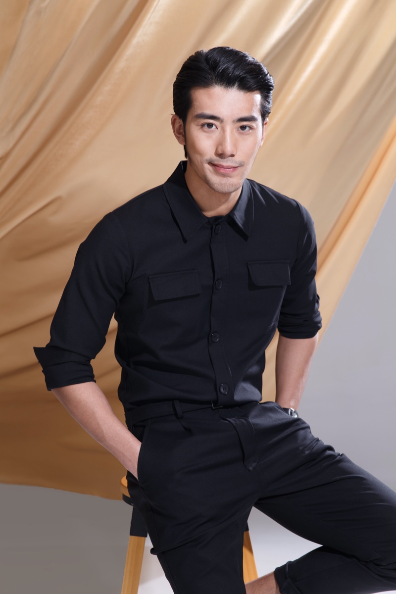 Asian Male Model Black Pants Shirt