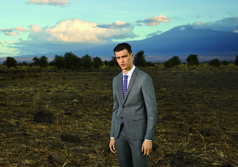 Donning a grey suit, Filip Hrivnak fronts Autason's fall-winter 2019 campaign.