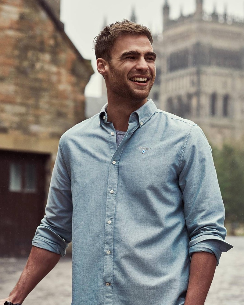 George Alsford wears a button-down from Barbour's fall 2019 Shirt Department collection. 