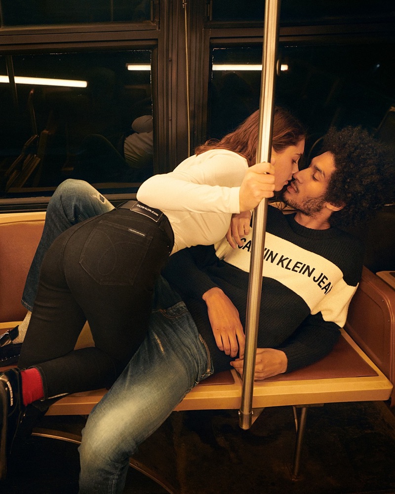 Taking to the subway, Iris Law and Jyrrel Roberts appear in Calvin Klein Jeans' fall-winter 2019 campaign.