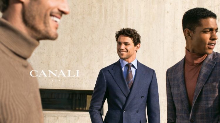 Models Giacomo Cavalli and Ángelo Gómez front Canali's fall-winter 2019 campaign.