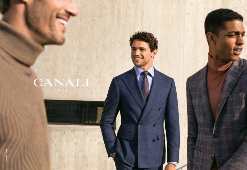 Models Giacomo Cavalli and Ángelo Gómez front Canali's fall-winter 2019 campaign.