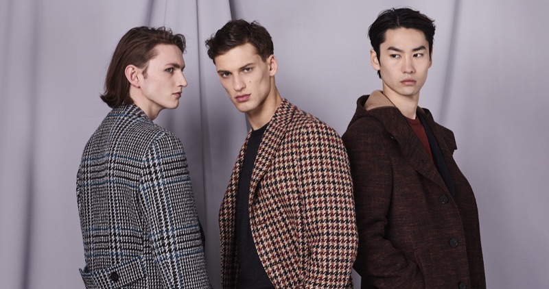 Henry Rausch, David Trulik, and Hyo Jin Cho don fall-winter 2019 looks by Canali.