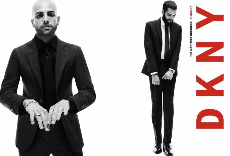 Donning elegant suits, The Martinez Brothers front DKNY's fall 2019 men's campaign.