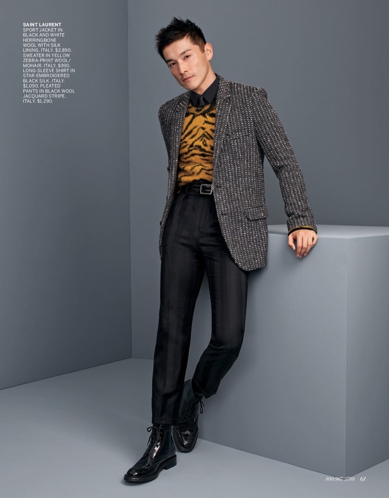 Top model Daisuke Ueda rocks Saint Laurent for Bergdorf Goodman.