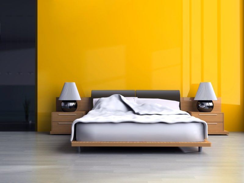 Designer Bedroom with Yellow Wall