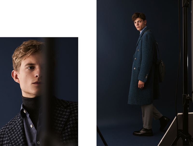 Ruben and Charlie model looks from Canali's fall-winter 2019 collection.