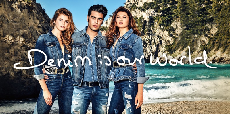 Emily Deyt-Aysage, Stefano Sala, and Iuliia Vasileva star in GUESS' fall 2019 denim campaign.