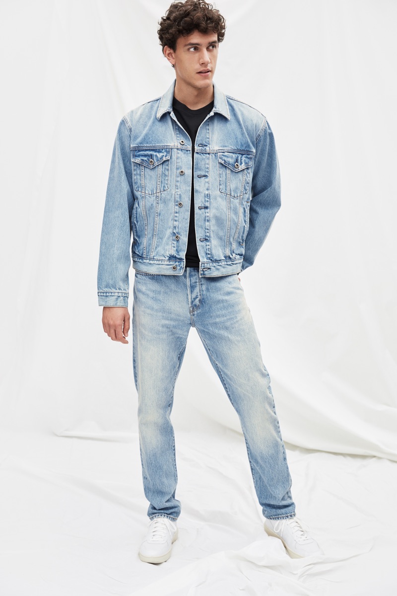 Xavier Serrano wears Gap's '90s Originals oversized Icon denim jacket $98 and easy fit jeans $69.95.
