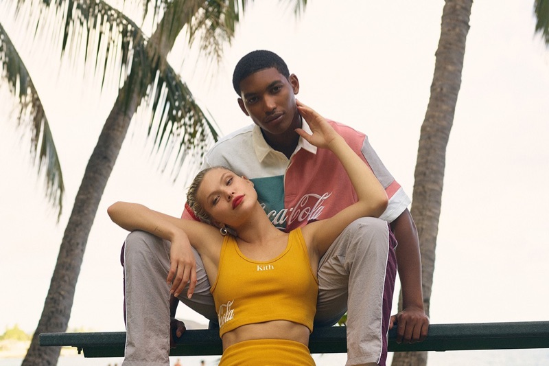 Embracing a summer vibe, Josie Canseco and Timothy Lewis wear fashions from the KITH x Coca-Cola capsule collection.