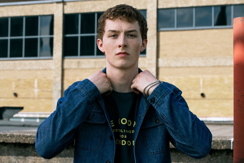 Sporting a denim jacket and logo tee, Harry Kirton appears in Lee Cooper's fall-winter 2019 campaign.