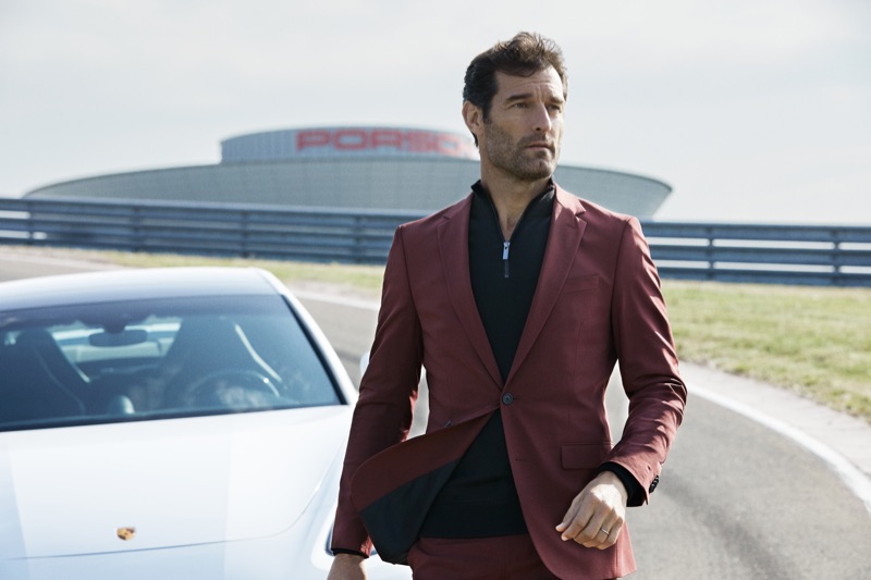 Donning a sharp suit, Mark Webber fronts the BOSS x Porsche fall-winter 2019 campaign.