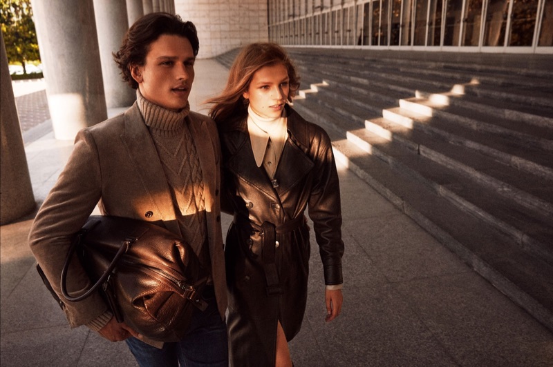 Models Simon Nessman and Deirdre Firinne front Massimo Dutti's fall-winter 2019 campaign.