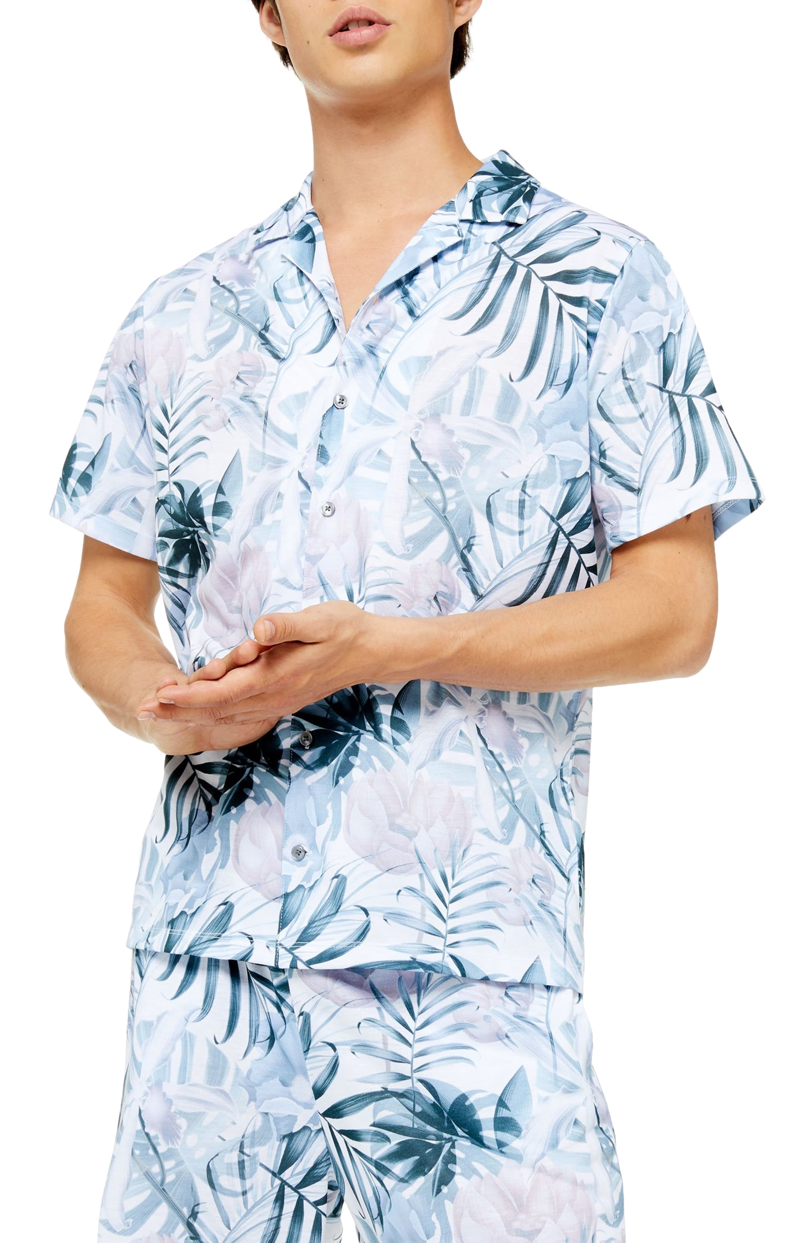 Men's Topman Slim Fit Floral Print Revere Collar Short ...