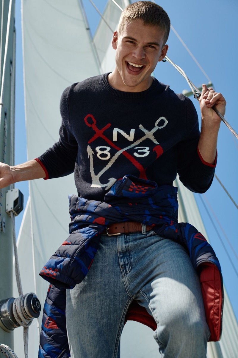 All smiles, Mitchell Slaggert reunites with Nautica for its fall 2019 campaign.