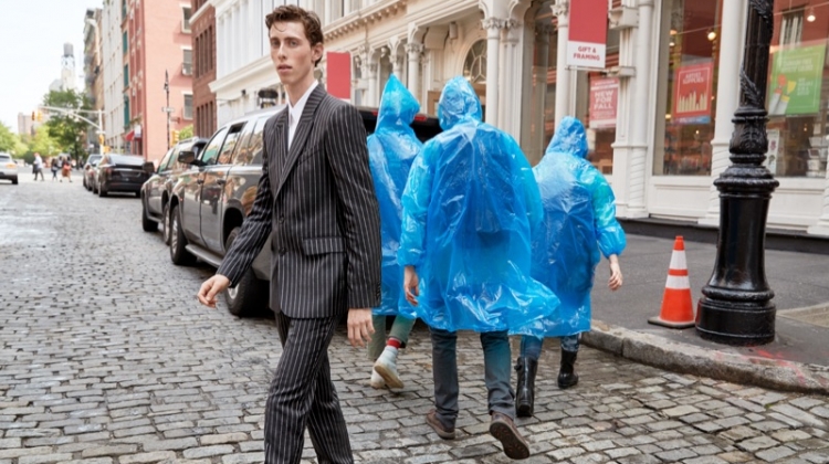 Rodrigue Durard dons a pinstripe suit for Nordstrom's fall 2019 campaign.