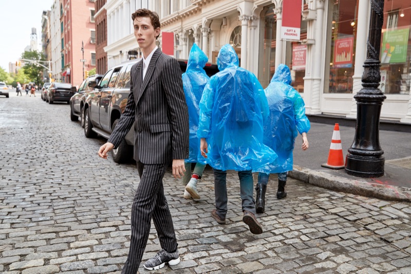 Rodrigue Durard dons a pinstripe suit for Nordstrom's fall 2019 campaign.