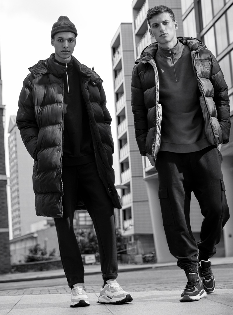 Ready for the cold, Gilbert Van Damme and David Trulik sport puffer jackets from Pull & Bear's Urban collection. 