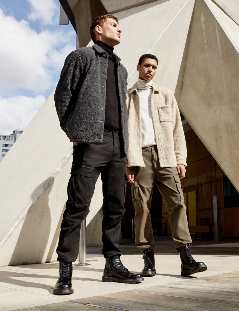 Models David Trulik and Gilbert Van Damme wear fall looks from Pull & Bear's Urban collection.