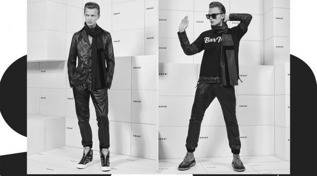 Jonas Glöer Reunites with Sacai for Fall '19 Campaign Jonas Glöer stars in Sacai's fall-winter 2019 men's campaign.
