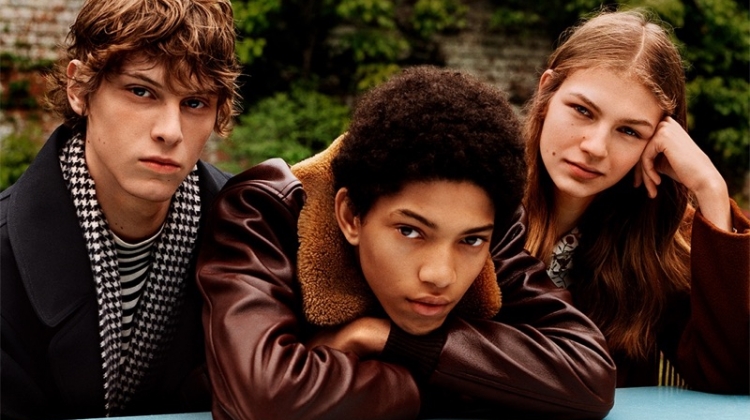 Models Serge Sergeev, Jeranimo van Russel, and Deirdre Firinne front Sandro's fall-winter 2019 campaign.